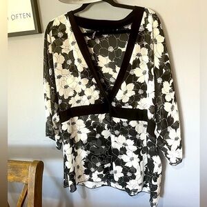 OLIVIA Paige Black & White Sheer Floral Top Size 2X